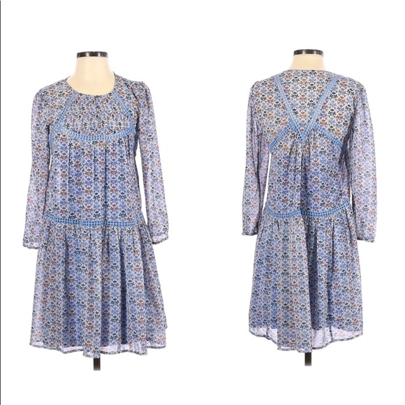 Anthro Holding Horses Crochet Lace Blue Floral Peasant Swing Baby Doll Dress - Picture 3 of 10